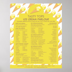 Poster Cones de Sorvete, Menu de Sorveteria