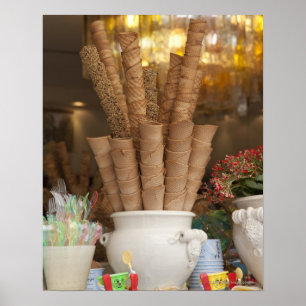 Póster Cones do gelato do sorvete na exposição da janel