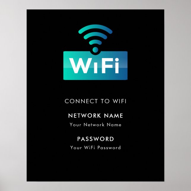 Poster Conexão de rede Wifi com marca personalizada preto (Frente)