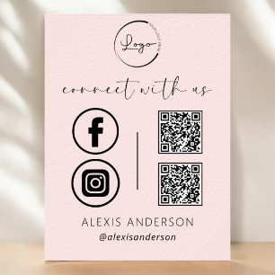 Poster Conexão QR rosa com a mídia social de logotipo com