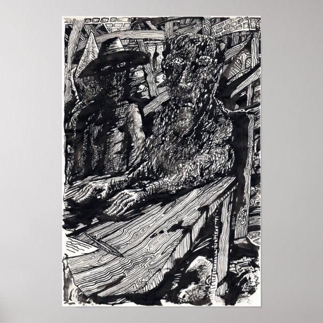 Poster "Confesse!", desenho de tinta índia (Frente)