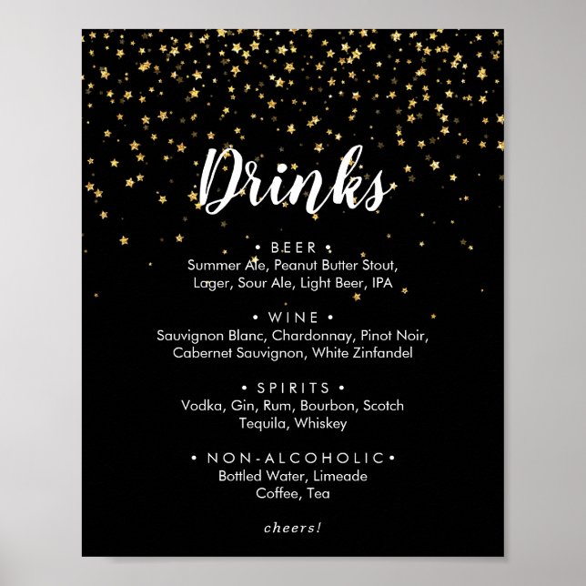 Poster Confete Dourado | Placa de Menu de Bebidas de Casa (Frente)