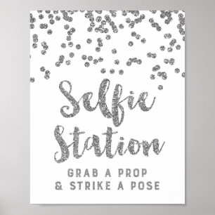 Póster Confetes da prata do sinal do casamento da estaç