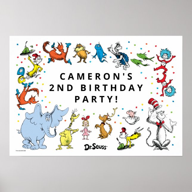 Poster Confetes de Personagens do Dr. Seuss | Aniversário (Frente)