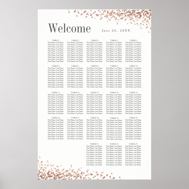 Póster Confetes Elegantes | 20 + Assentos para Casamento  (Frente)