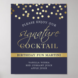 Poster Confetti Azul e Dourado Signature Cocktail Sinal