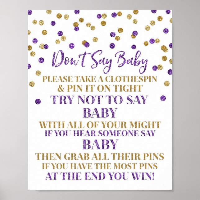 Poster Confetti Dourado Roxo Não Diga Sinal de Jogo de Be (Frente)