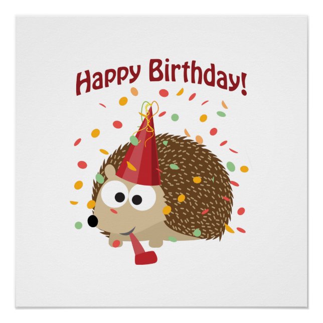 Póster Confetti Happy Birthday Hedgehog (Frente)
