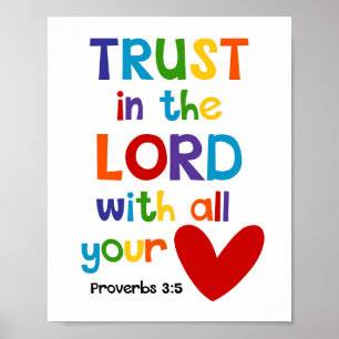 Poster Confiança No Senhor Crianças, Bíblia Cristã Verse