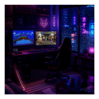 Póster Configuração de Jogo Cyberpunk Arte Estética de Sa