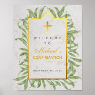 Poster Confirmação Bem-vindo Verde Falso Dourado Botânico
