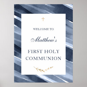 Poster Confirmação de Batismo de Comunhão Elegante Azul