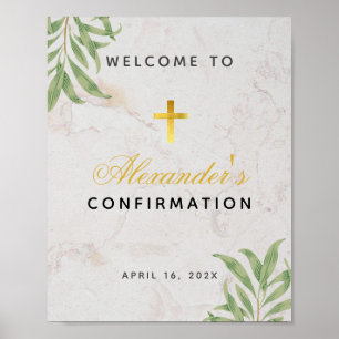 Poster Confirmação Folhagem Marble Cross Greenery Boas-