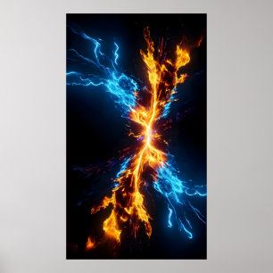 Poster Conflito de Energia Fogo Dourado Azul Abstrato
