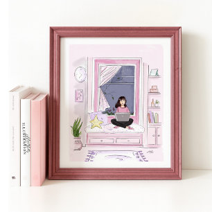 Poster conforto em casa, ilusão de moda,