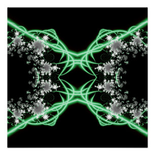 Póster Confusão Arte Fractal Verde e Branca