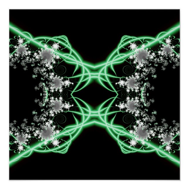 Póster Confusão | Arte Fractal Verde e Branca (Frente)