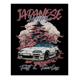 Póster Confusão de carros JDM na paisagem japonesa.