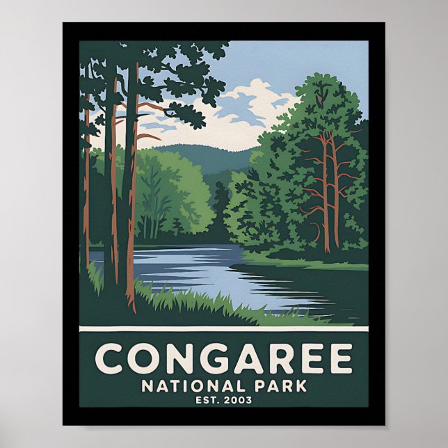 Poster Congaree National Park Camping Acampamento Vintage (Frente)