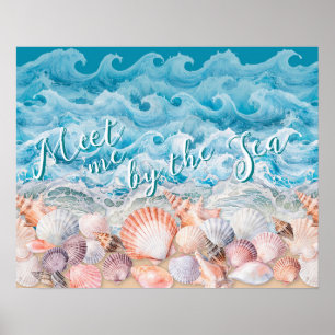 Poster Conheça-me pelo Cartaz de Conchas e Ondas do Mar