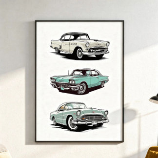 Poster Conjunto de 3 carros vintage.