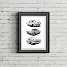 Poster Conjunto de 3 carros vintage.