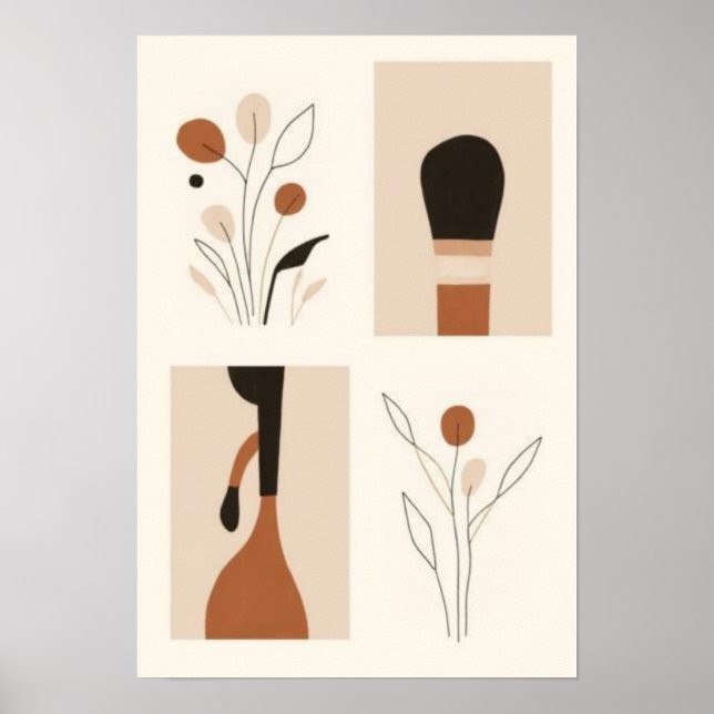 Poster Conjunto de Arte Botânico Minimalista para Parede  (Frente)
