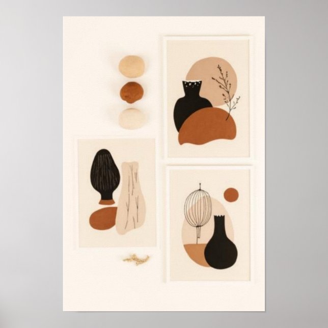 Poster Conjunto de Arte de Parede de Vaso Abstrato | Mode (Frente)