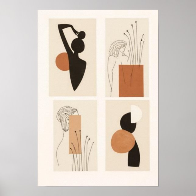 Poster Conjunto de Arte Feminino Abstrato para Parede | M (Frente)