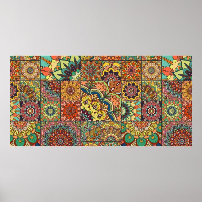 Poster Conjunto de azulejos Boho e padrão perfeito. Siste (Frente)