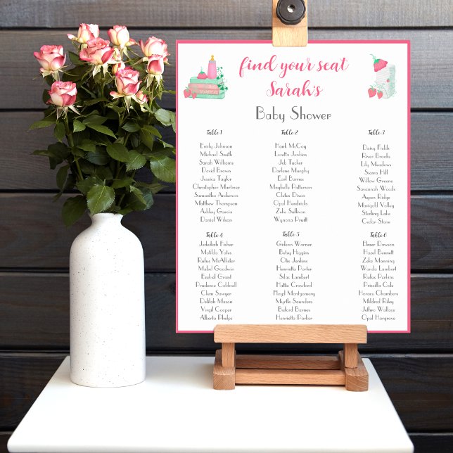 Poster Conjunto de Bebê Morango Gráfico de Assentos Chá d (Sweet Seats: Strawberry Baby Outfit Shower Seating Chart Delightfully Arranged!)