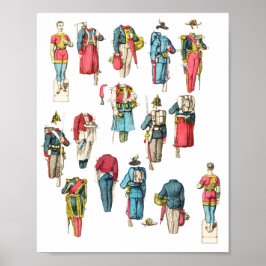 Poster conjunto de bonecas de papel miniatura de soldado