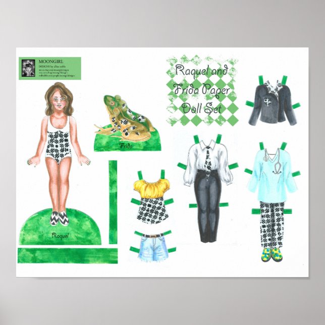 Poster Conjunto de Bonecas de Papel Raquel e Frida - Repr (Frente)