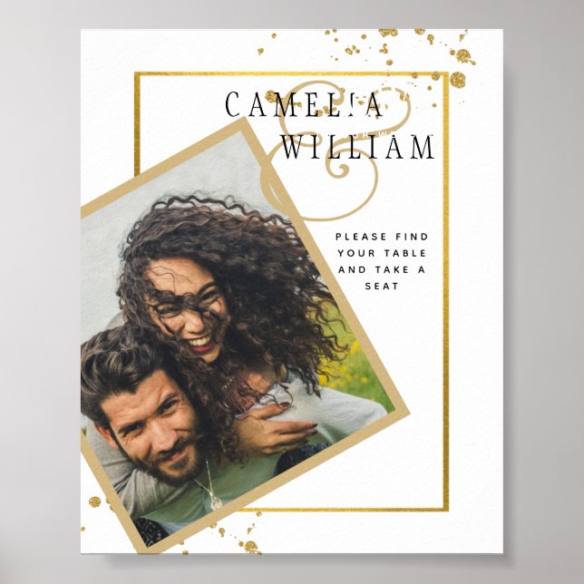 Poster Conjunto de casamento FOTO Branco OURO Moderno Clá (Frente)