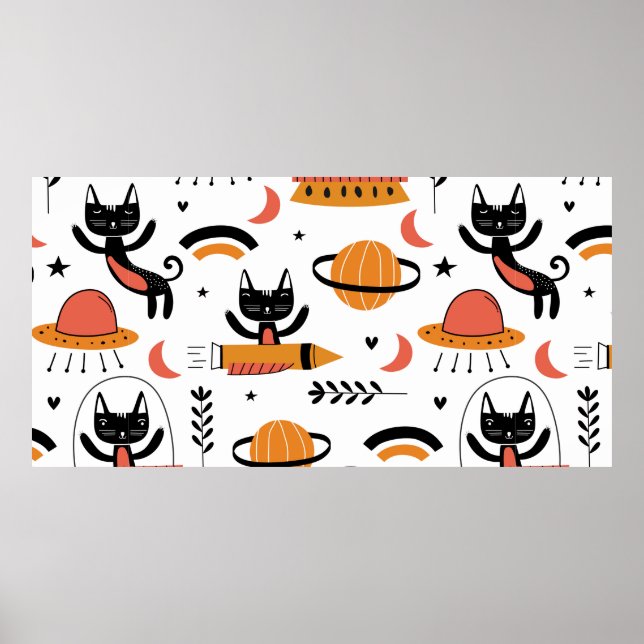 Poster Conjunto de ilustração de gato bonitinho design ar (Frente)