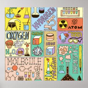 Poster Conjunto de Ilustração de Vintage de Química Scien