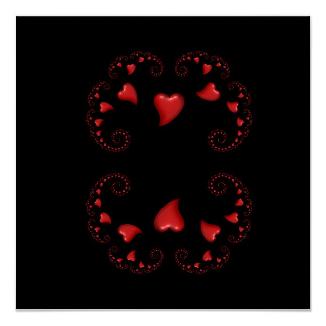 Póster Conjunto de Julia Fractal Com Corações Vermelhos (Frente)