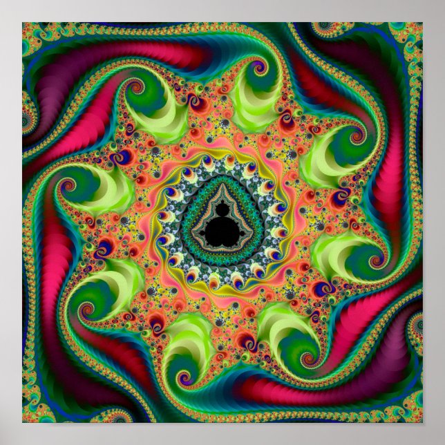 Poster Conjunto de Mandelbrot fractal psicodélico colorid (Frente)