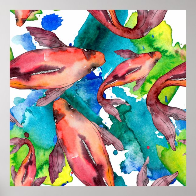 Poster Conjunto de peixes aquáticos. Mar vermelho e peixe (Frente)