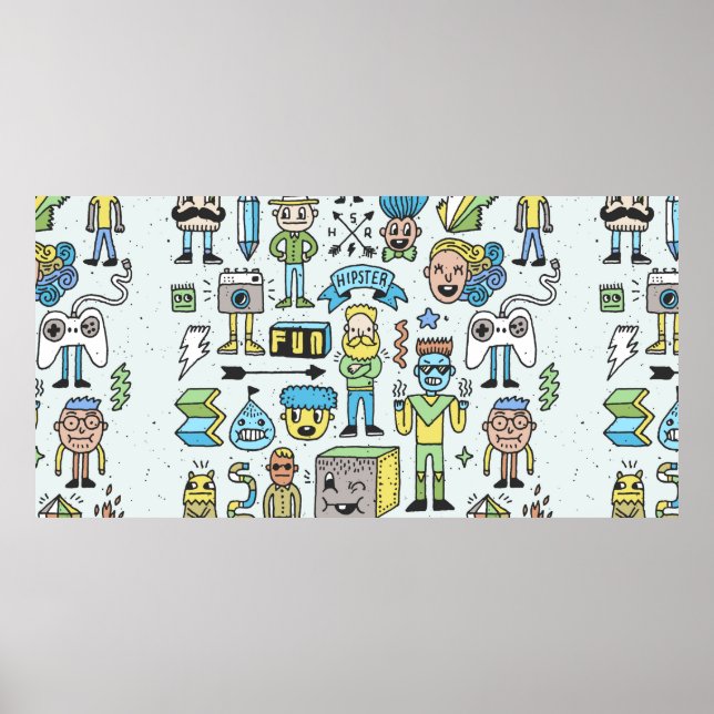 Poster Conjunto de rabiscos de hipsteres malucos 2. Mão d (Frente)