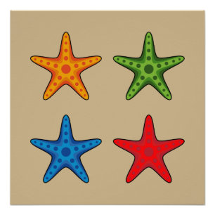 Póster Conjunto de Starfish de Cartoon Colorido Bonito