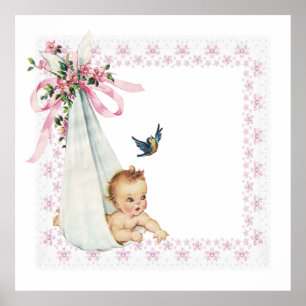 Póster Conjunto Vintage Alegria Rosa Menina Bebê