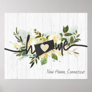 Poster Connecticut Estado Personalizado Cidade Natal Rúst
