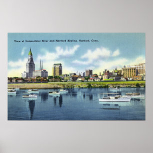 Póster Connecticut River View of the Hartfort Skyline