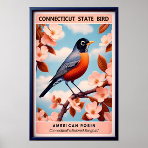 Poster Connecticut State Bird - Americano Robin Vintage