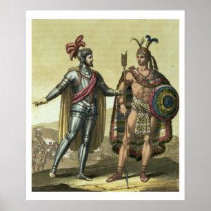 Poster Conquistador com um chefe do nativo americano (cor
