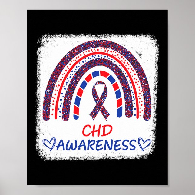 Poster Consciência CHD Doença Cardíaca Arco-íris Desbotad (Frente)