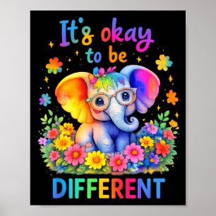Poster Consciência do Autismo Elefante Fofo Animal É Ok S