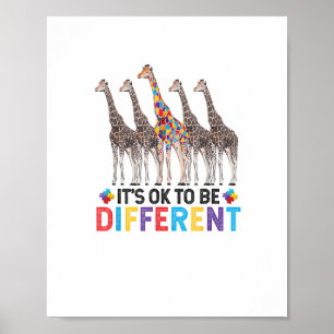 Poster Consciência do Autismo Girafa Fofa Animal É Ok Ser