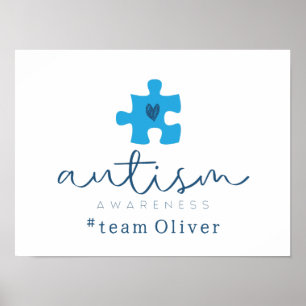 Poster consciência do autismo peça de puzzle azul #nome d